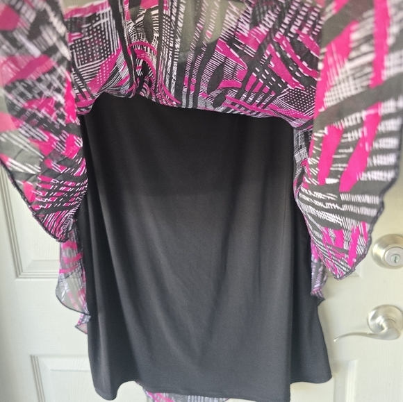 Avenue Sheer Pleated Blouse Tank Top Women 22/24 Plus Mixed Print Colorful Boho - Picture 7 of 10